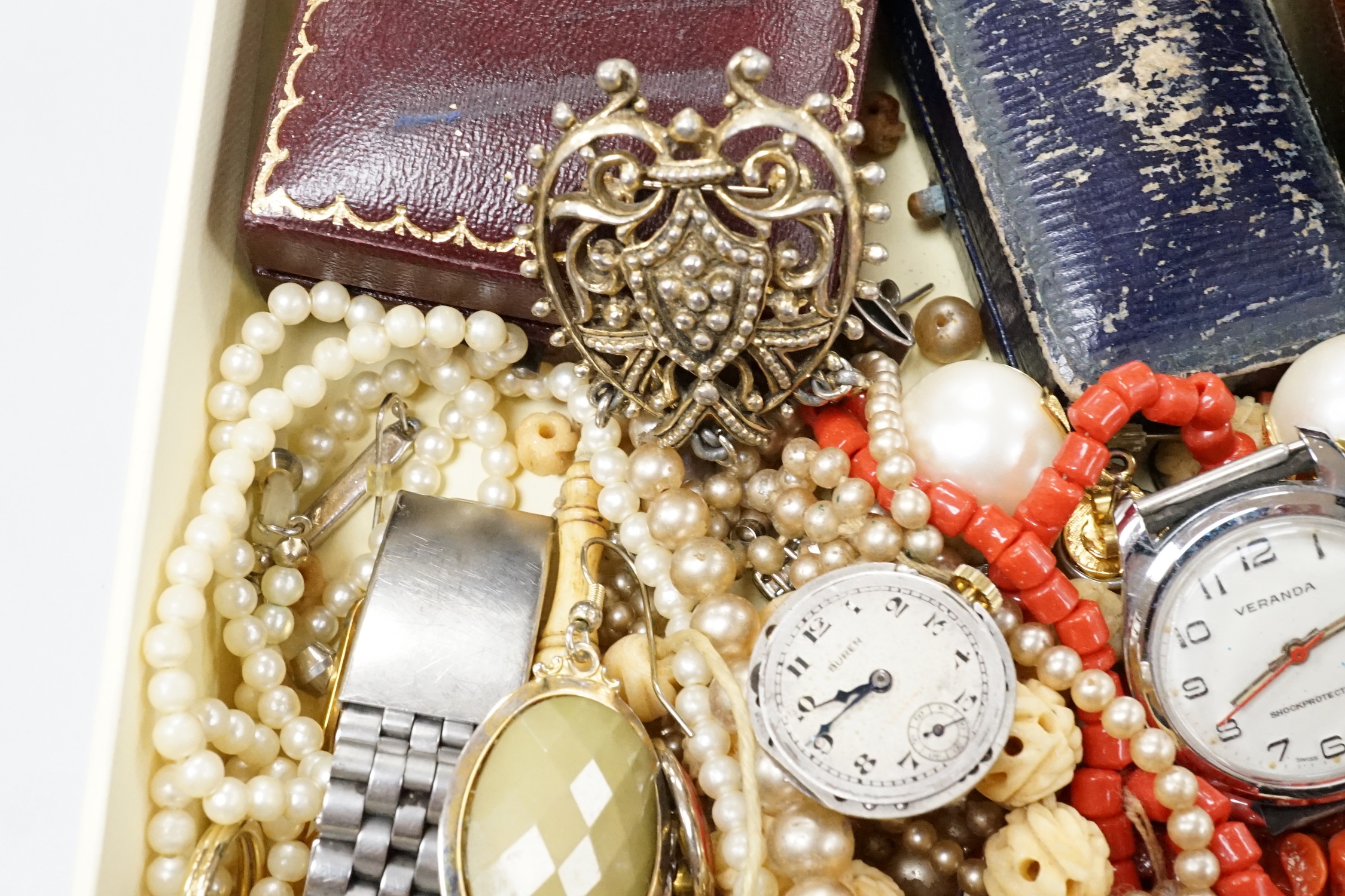 A group of assorted wrist and pocket watches and sundry costume jewellery.